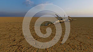 Desert landscape with a parched tree trunck as a metaphor for global warming and climate change photo