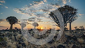 Desert landscape with with quiver trees (Aloe dichotoma),