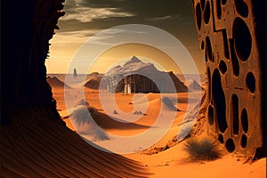 Desert landscape with sand dunes. 3d render illustration.