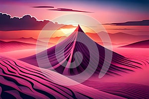 Desert landscape with sand dunes at sunset, sahara mountain view, nature wallpaper, illustration, generative ai