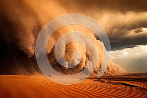 Desert landscape with a sandstorm. Generative AI photo