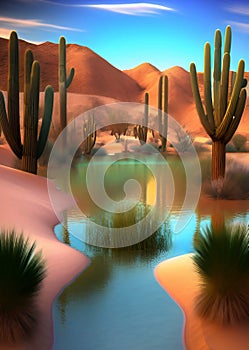 Desert landscape with sunset and sunrise