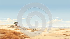 Desert Landscape With Tall Grass And Tree - Adventure Themed Concept Art
