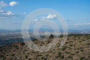 Desert landscape from the top of a hill, showcasing the rugged terrain, Phoenix, Arizona
