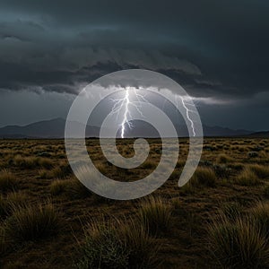 Desert Lightning Storm at Night