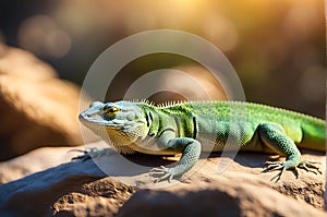 desert lizard basking under scorching sun, 3d rendering of reptile on rocky terrain with arid desert backdrop
