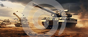 Desert Manoeuvre: Main Battle Tanks in Strategic Operation. Generative ai photo