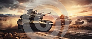 Desert Manoeuvre: Main Battle Tanks in Strategic Operation. Generative ai photo