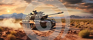 Desert Manoeuvre: Main Battle Tanks in Strategic Operation. Generative ai photo