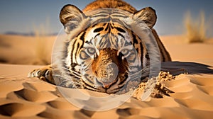 Desert Mirage: Camouflaged Tiger in Sandy Landscape