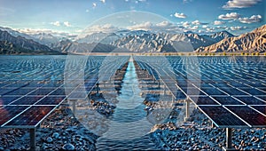 Desert Mirage: Solar Panels Stretch to Horizon, generative ai