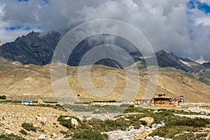 Desert Mountainous Landscape of Chosar Valley in Lo Manthang, Upper Mustang of Nepal