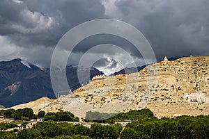 Desert Mountainous Landscape of Chosar Valley in Lo Manthang, Upper Mustang of Nepal