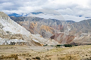 Desert Mountainous Landscape of Chosar Valley in Lo Manthang, Upper Mustang of Nepal