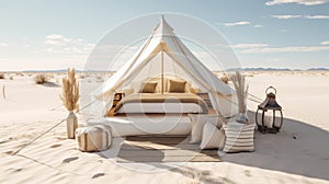 Desert night resort. Glamping arabic tents. Desert camp