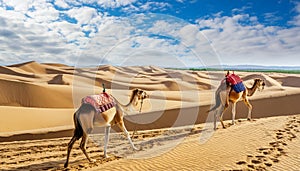 Desert Nomads: Camels Crossing Sand Dunes