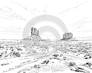 Desert of North America Arizona. Chihuahuan. Hand drawn vector illustration.