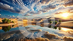 Desert Oasis Sunset Reflection Wide Angle Composition