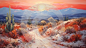 Desert Path: A Stunning Realistic Impressionist Painting Of Mexico\'s Winter Landscape