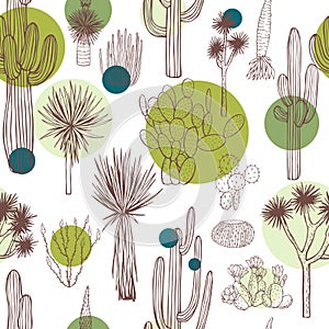 Desert plants, cacti. Vector  seamless pattern