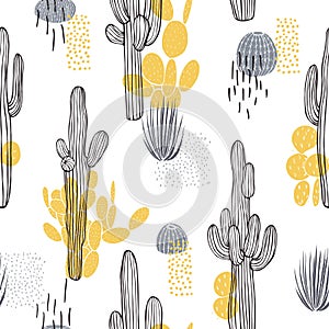 Desert plants, cacti on white background.