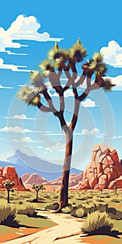 Desert Poster: Joshua Tree Np In Pixel Art Style