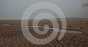 Desert Rain A Puddle in Cracked Earth AI-GENERATED