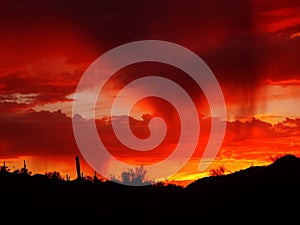 Desierto la lluvia sobre el atardecer 