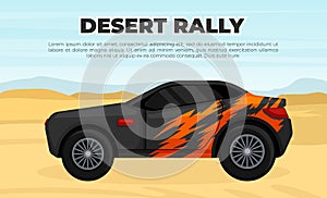 Desert rally banner. Off road car on background of desert landscape vector