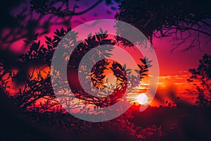 desert red crimson sunset, hot eveninglandscape Generative AI