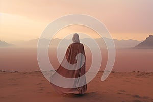 Desert Reverie: Middle Eastern Woman Embracing the Horizon\'s Vastness