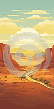 Desert Road Adventure: Western-style Portraits In Cartoonish Landscape