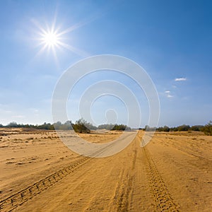 desert with road under a sparkle sun
