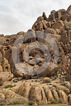 Desert rock formations in Alabama Hills, Sierra Nevada mountain valley, California, USA