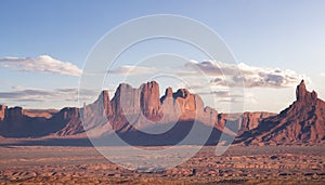 Desert Rocky Mountain American Landscape. Sunset Sky.