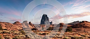 Desert Rocky Mountain American Landscape. Sunset Sky Art Render