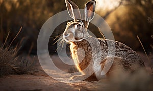 Desert Runner Photo of jackrabbit poised and alert in a dry sunbaked desert image showcases the rabbits agility speed and keen