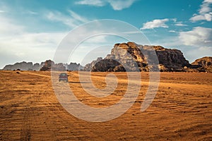 Desert safari - offroad vehicle in the UNESCO world heritage site Wadi Rum