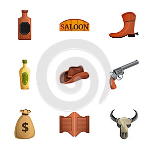 Desert saloon icon set, cartoon style