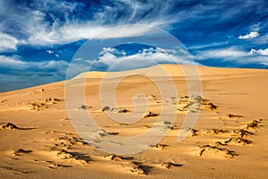 Desert sand dunes on sunrise