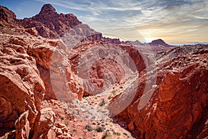 Desert sandstone rock formations in the Valley of Fire State Park in Southern Nevada near Las Vegas.