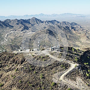 Desert satellite towers.