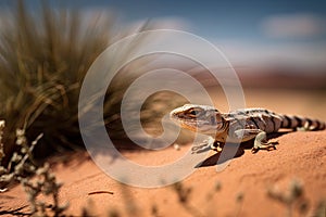 desert scene with small lizard basking in the sun