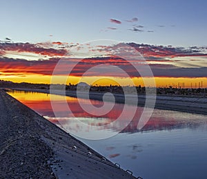 Desert Sunrise Mirror Refection On Water