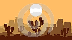 Desert sunset, landscape background, vector illustration