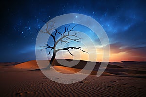 desert tree sunrset, AI generated