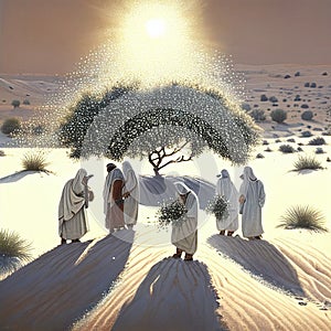 Desert tribe collecting Manna from Heaven