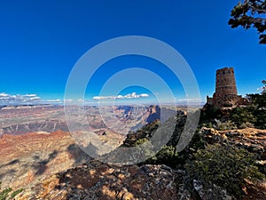 The Desert View Tower in Grand Canyon National Park and a North eastly view of the canyons.