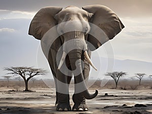 Desert Wanderer: A Majestic Elephant& x27;s Solo Odyssey