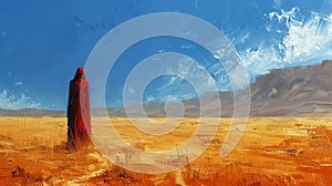 Desert wanderer under a vast sky painted in a minimalist style